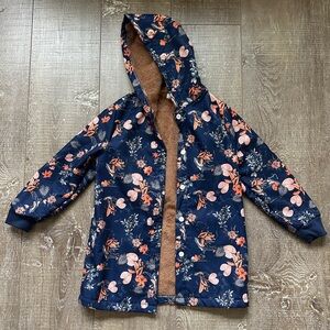Navy Floral Kids Coat with Hood size 7 Y lined for warmth - SHEIN